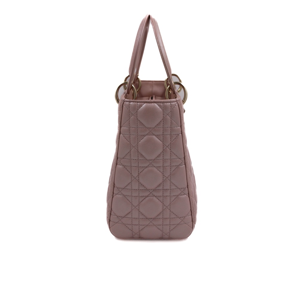 Christian Dior Pearly Lambskin Cannage Medium Lady Dior Lotus