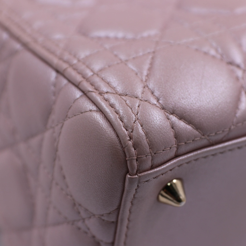 Christian Dior Pearly Lambskin Cannage Medium Lady Dior Lotus