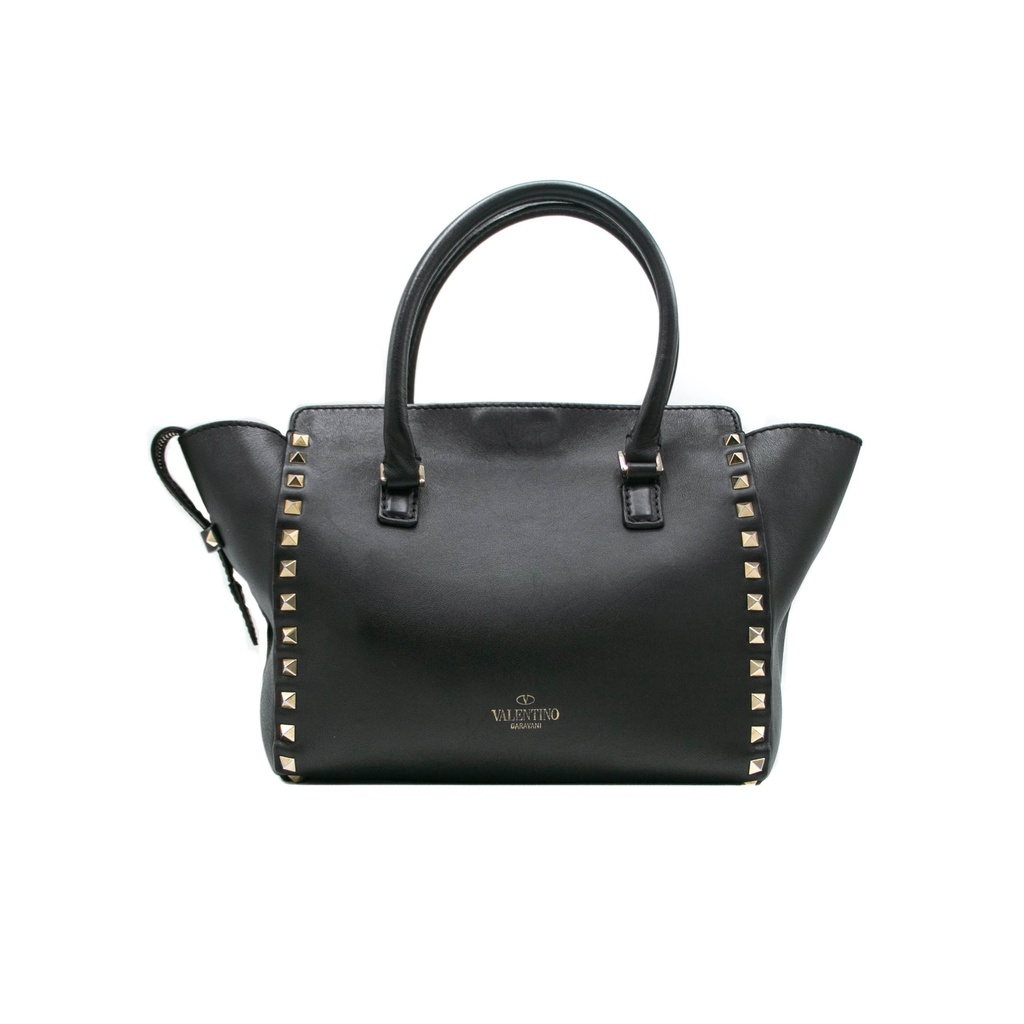 Valentino Garavani Vitello Rockstud Double Handle Tote Black