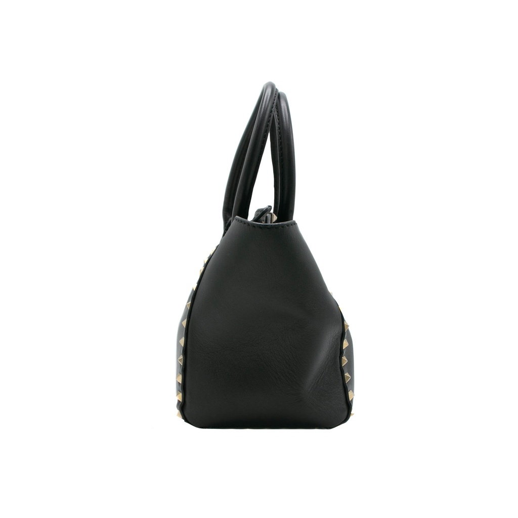 Valentino Garavani Vitello Rockstud Double Handle Tote Black