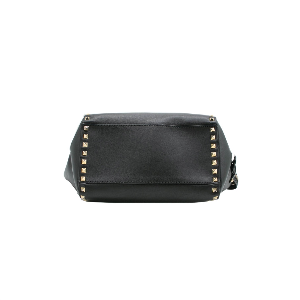 Valentino Garavani Vitello Rockstud Double Handle Tote Black