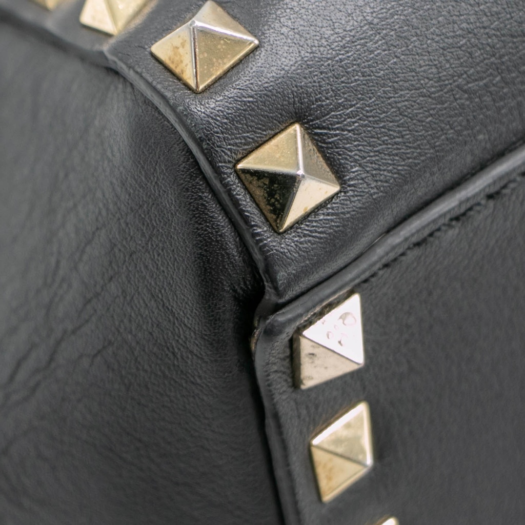 Valentino Garavani Vitello Rockstud Double Handle Tote Black