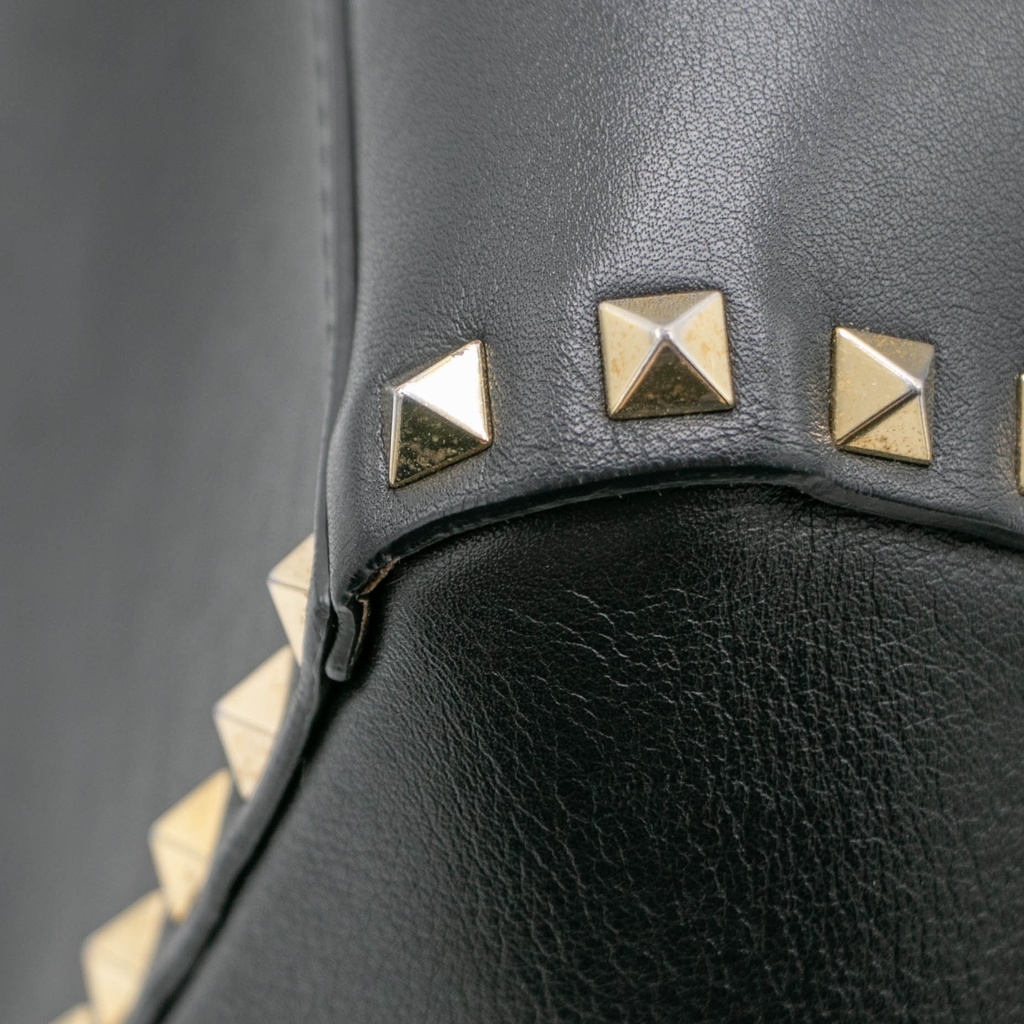 Valentino Garavani Vitello Rockstud Double Handle Tote Black