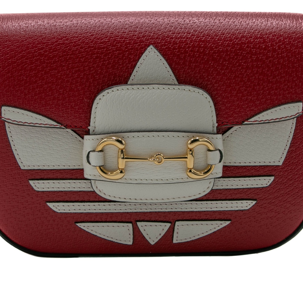 Gucci  X Adidas Textured Calfskin Web Mini Horsebit 1955 Red Shoulder Bag 658574