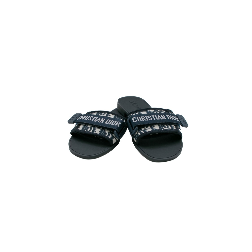 Christian Dio(r)evolution Slide Shiny Technical Fabric with Deep Blue Dior Oblique Print In Size 37