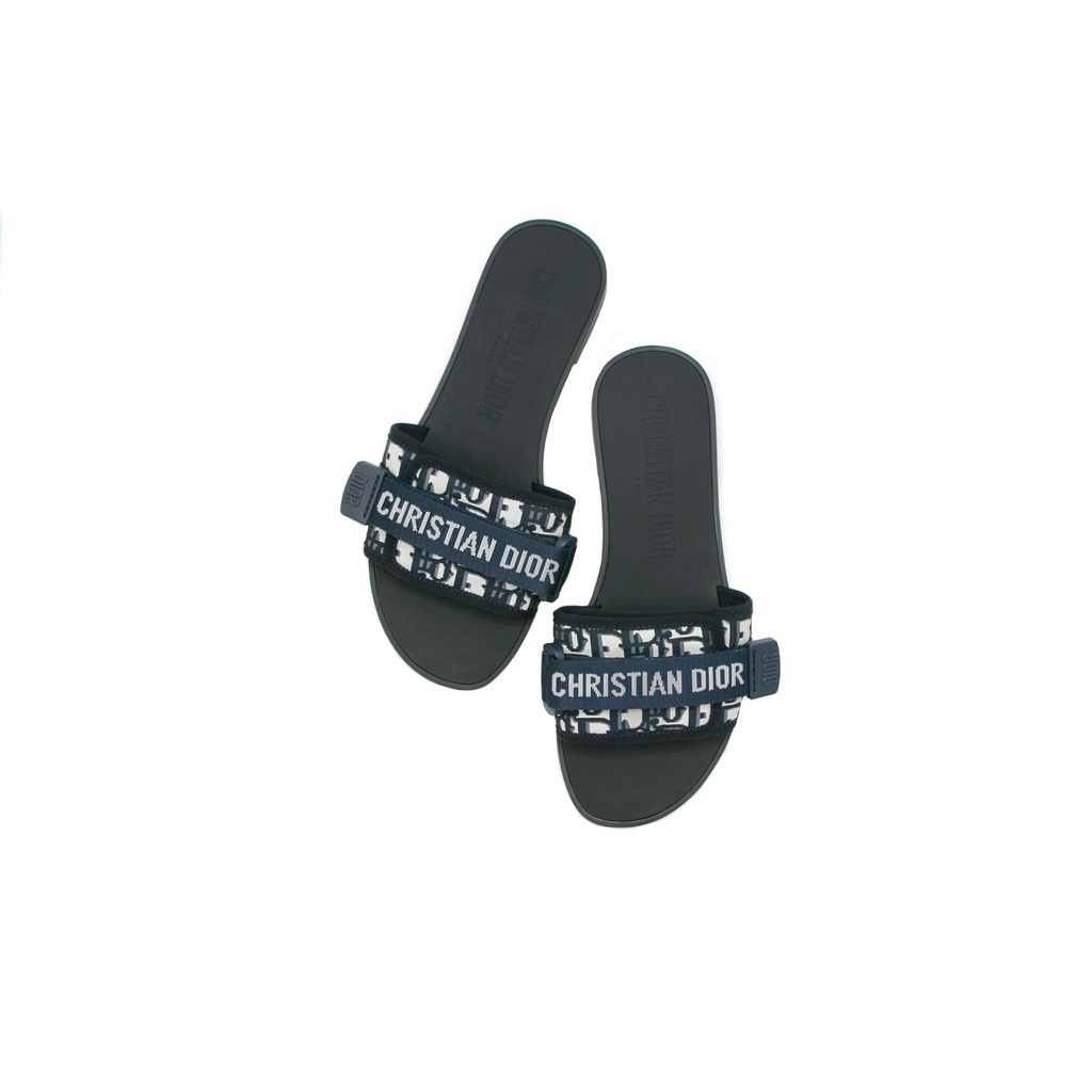 Christian Dio(r)evolution Slide Shiny Technical Fabric with Deep Blue Dior Oblique Print In Size 37