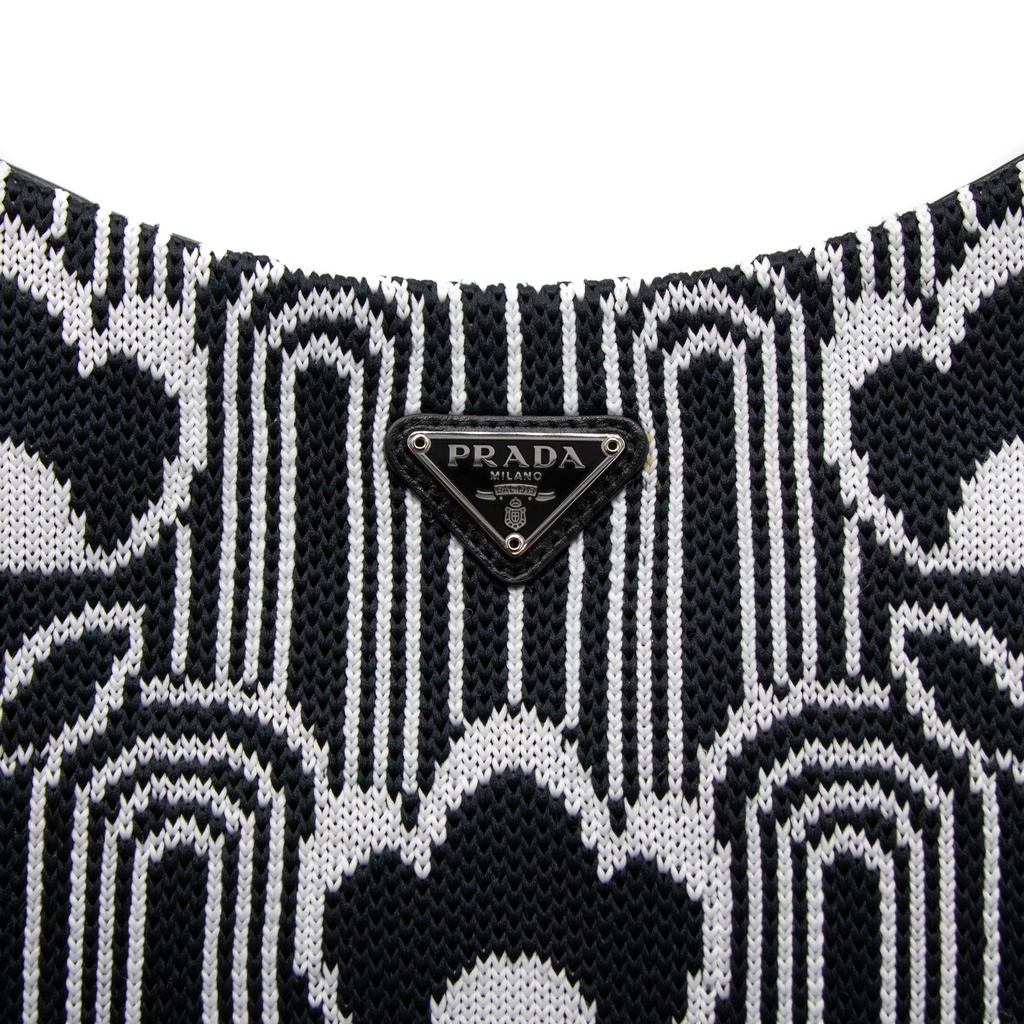 Prada Black/White Cleo Jacquard Knit and Leather Bag