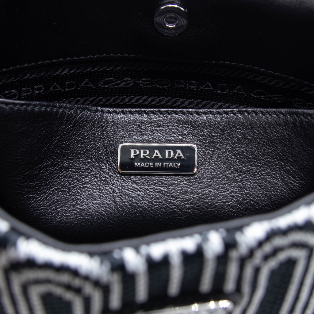 Prada Black/White Cleo Jacquard Knit and Leather Bag
