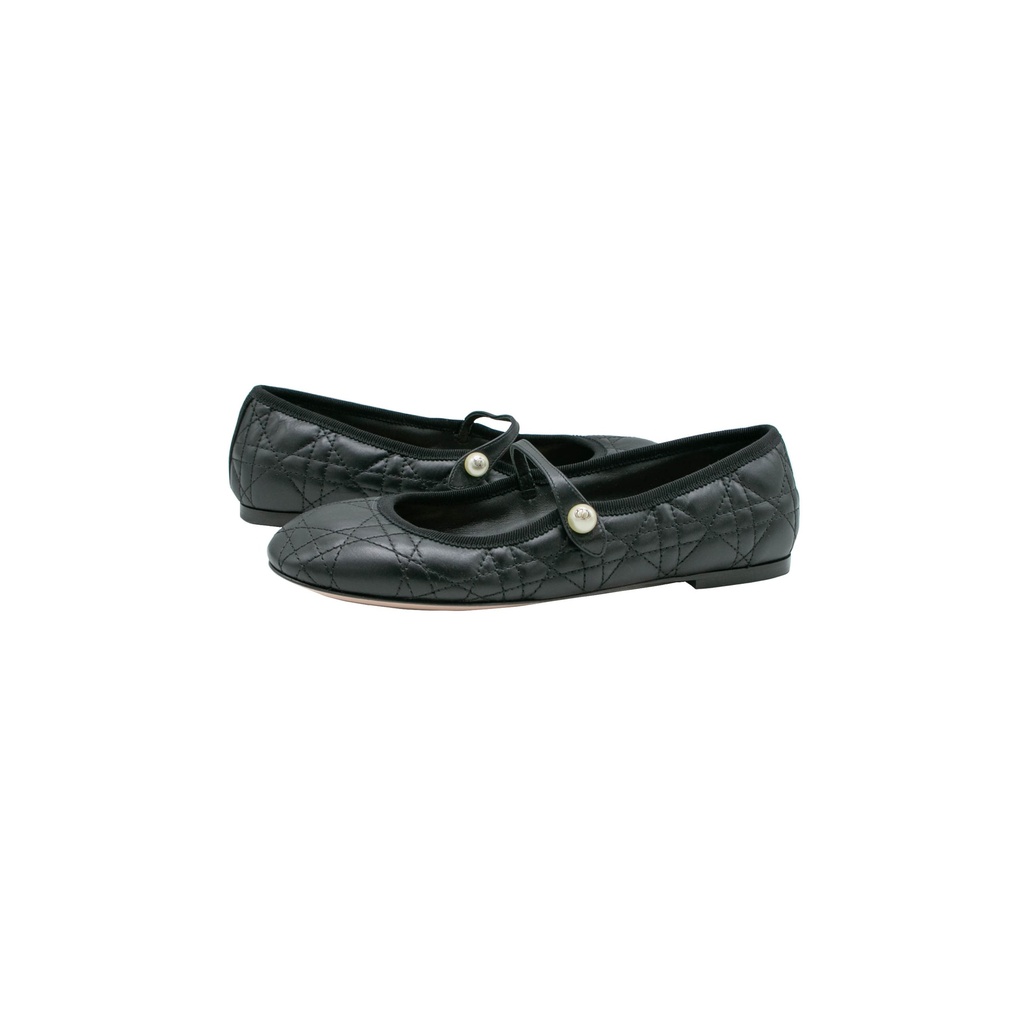 Christian Dior Ballet Black Quilted Cannage Calfskin In Size 36 1/2