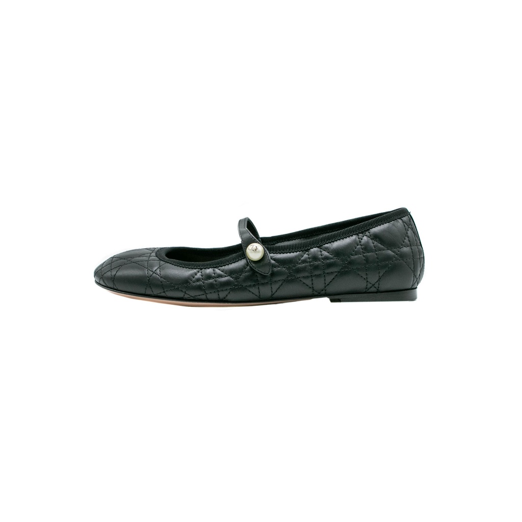 Christian Dior Ballet Black Quilted Cannage Calfskin In Size 36 1/2