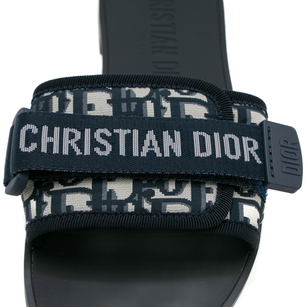 Christian Dio(r)evolution Slide Shiny Technical Fabric with Deep Blue Dior Oblique Print In Size 36