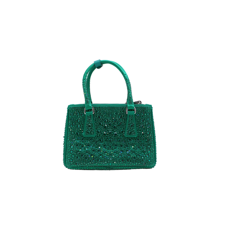 Prada Galleria Satin Mini Bag with Crystals Green