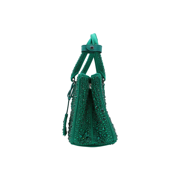 Prada Galleria Satin Mini Bag with Crystals Green