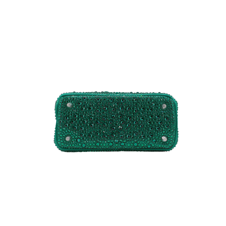 Prada Galleria Satin Mini Bag with Crystals Green