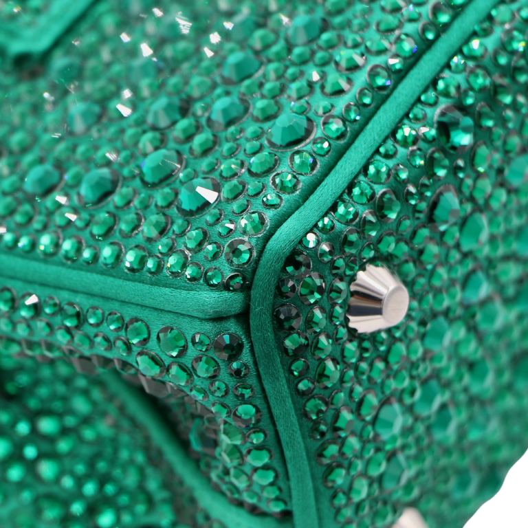 Prada Galleria Satin Mini Bag with Crystals Green