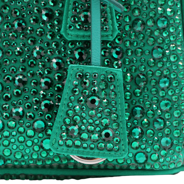 Prada Galleria Satin Mini Bag with Crystals Green