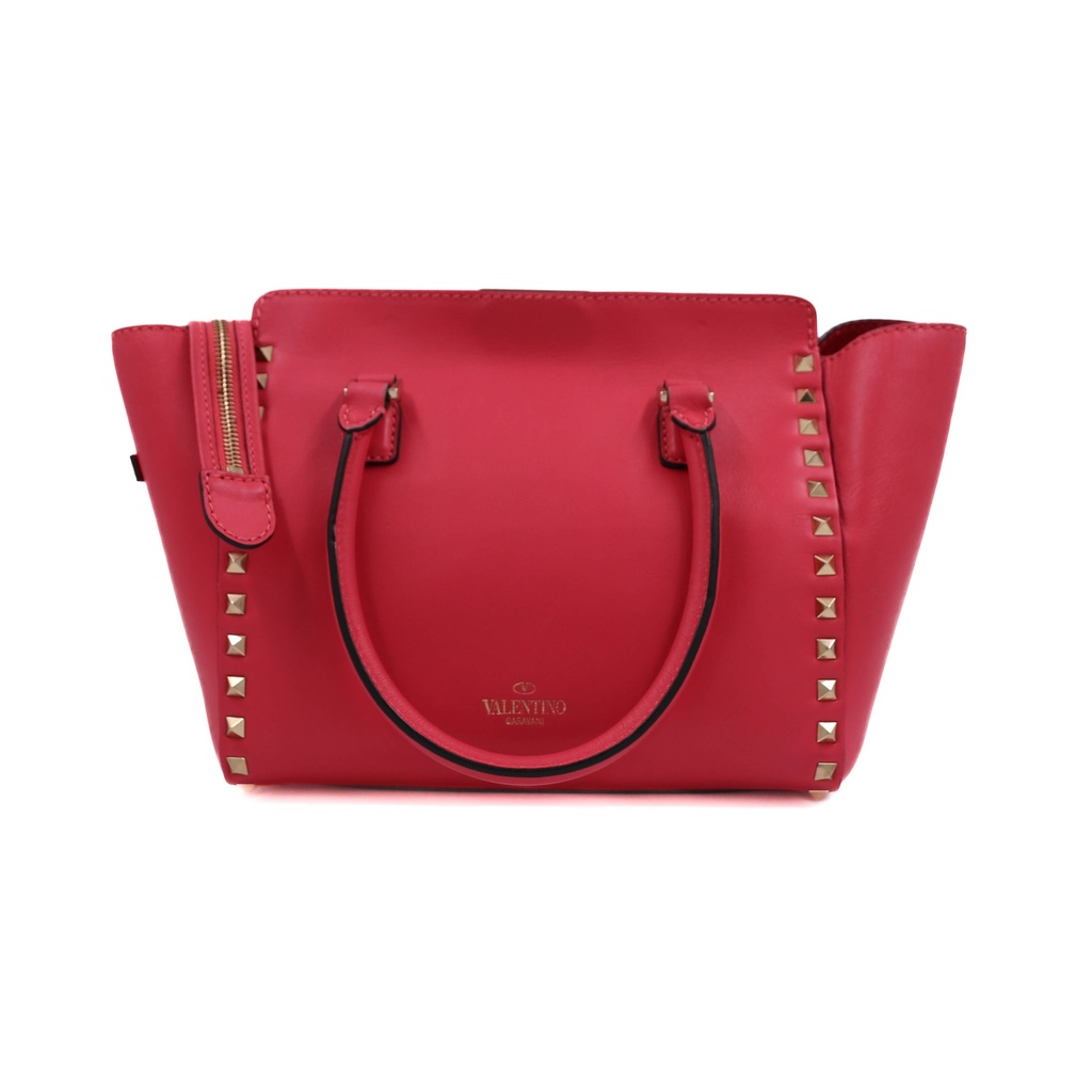 Valentino Vitello Small Rockstud Top Handle Pink Bag