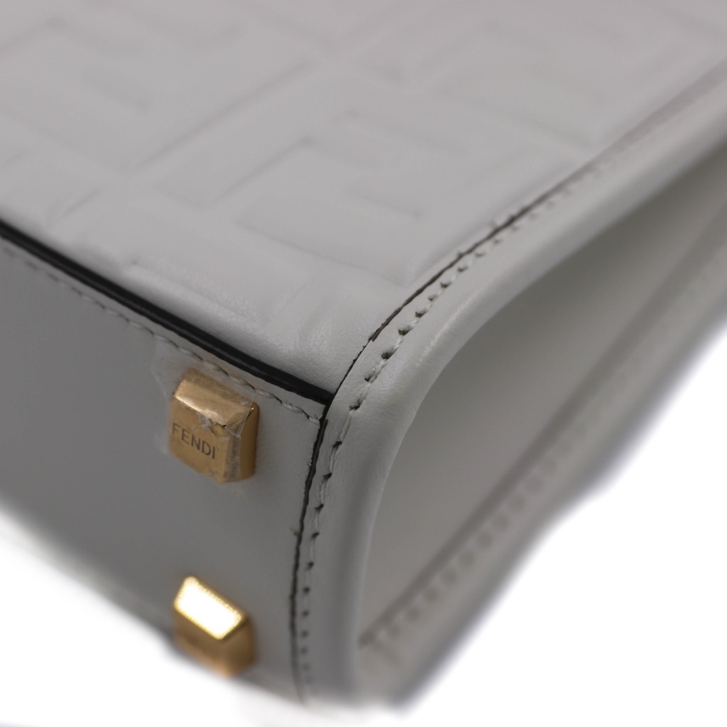 Fendi Zucca Sunshine Shopper Small Leather Handbag White