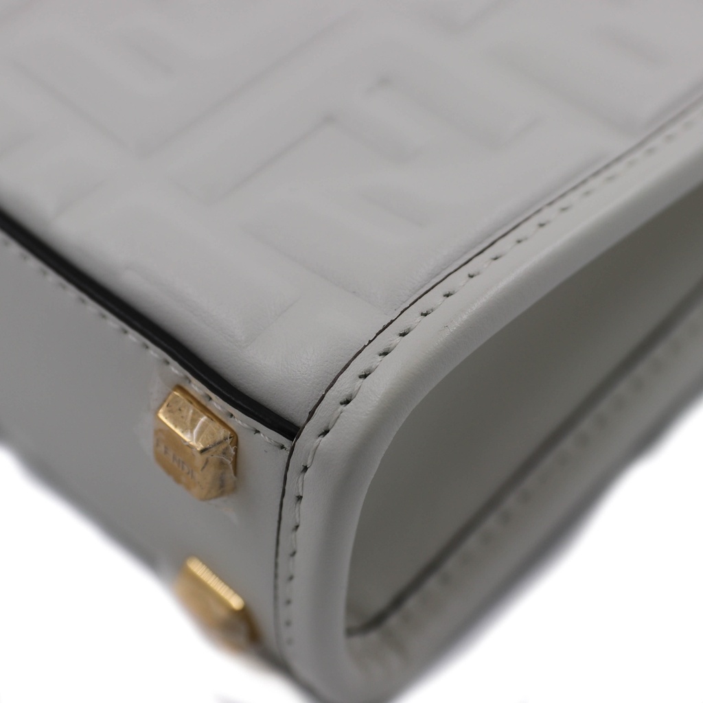 Fendi Zucca Sunshine Shopper Small Leather Handbag White