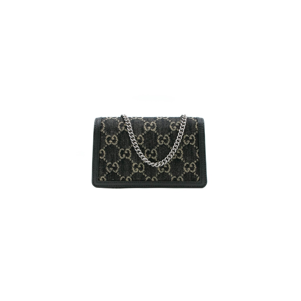 Gucci Jacquard Black Denim GG Monogram Super Mini Dionysus Shoulder Bag Black Ivory