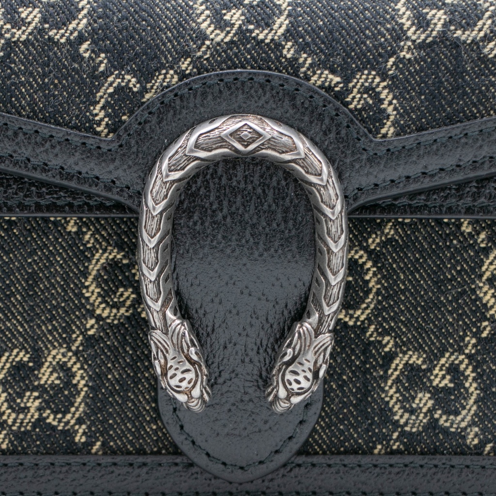 Gucci Jacquard Black Denim GG Monogram Super Mini Dionysus Shoulder Bag Black Ivory