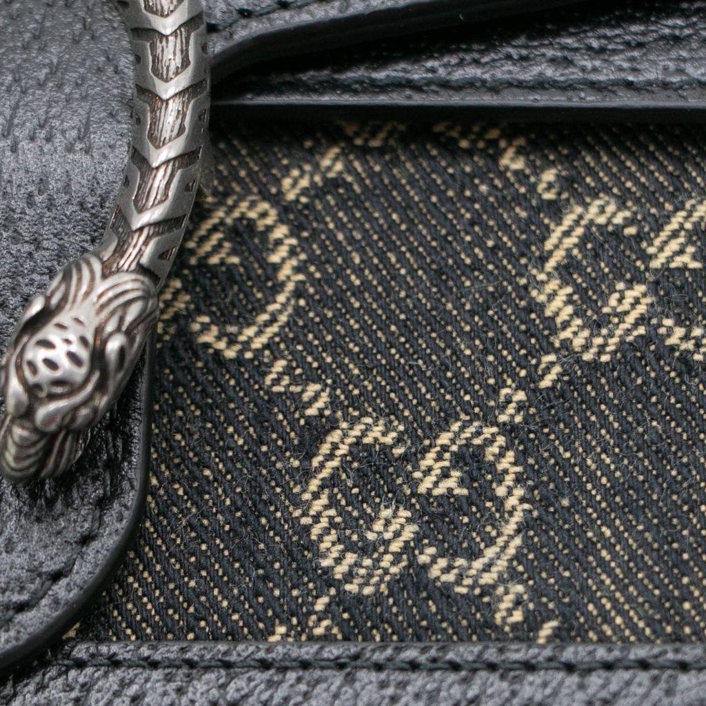 Gucci Jacquard Black Denim GG Monogram Super Mini Dionysus Shoulder Bag Black Ivory