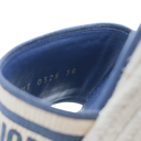 Christian Dior Dway Platform Slide Natural Raffia and Deep Blue Embroidered Cotton Size 38