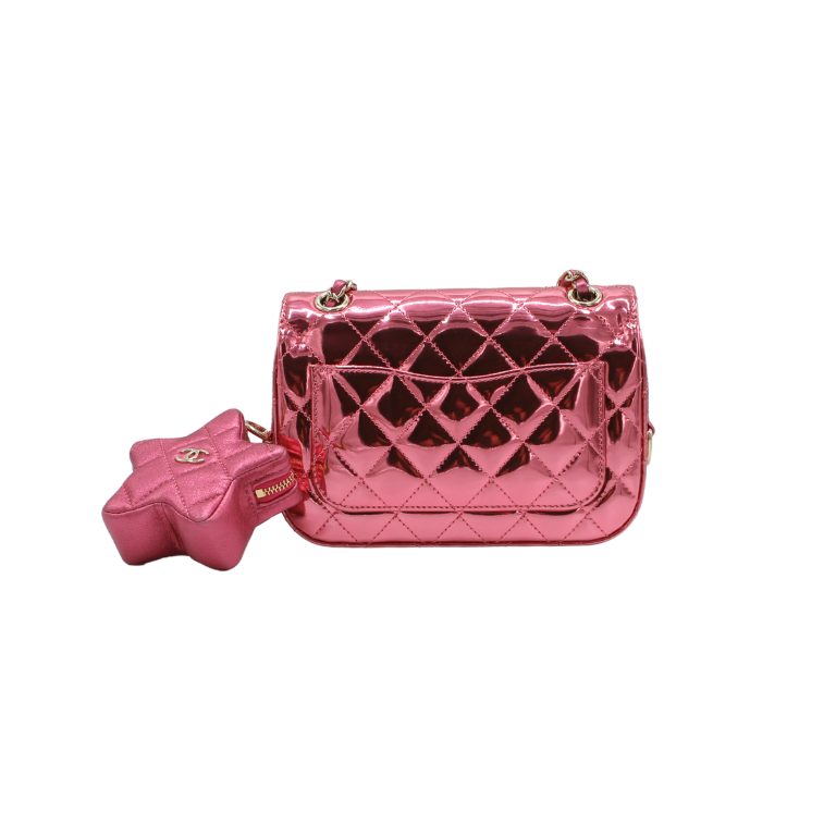 Chanel Mirror Calfskin Metallic Lambskin Hollywood Boulevard Mini Flap Pink