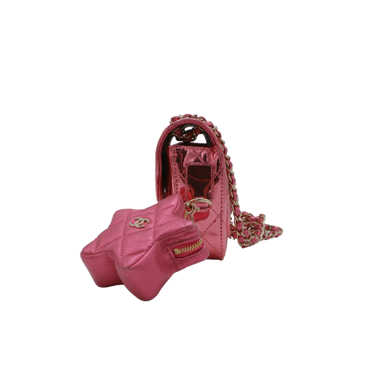 Chanel Mirror Calfskin Metallic Lambskin Hollywood Boulevard Mini Flap Pink