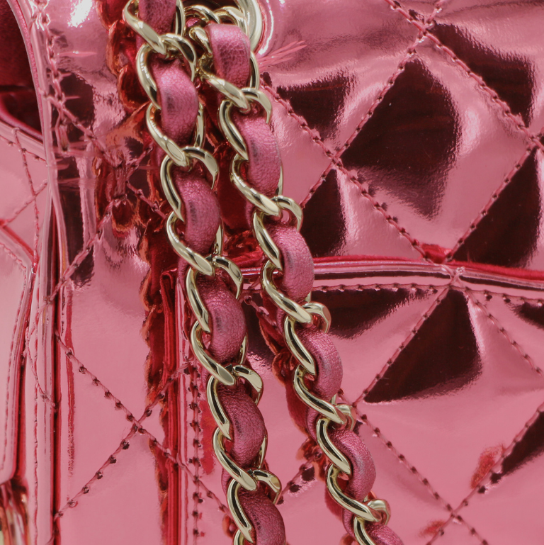 Chanel Mirror Calfskin Metallic Lambskin Hollywood Boulevard Mini Flap Pink
