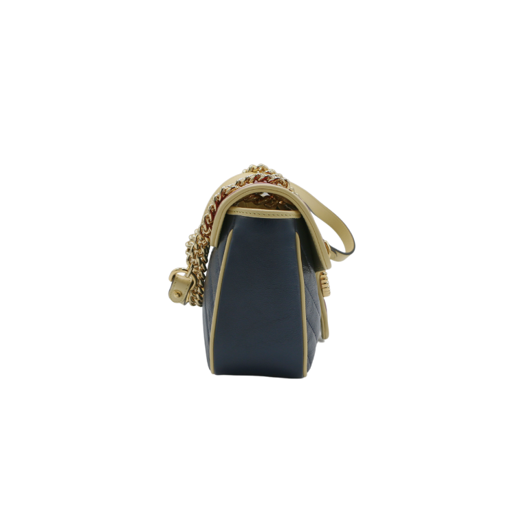Gucci GG Marmont Small Shoulder Bag Matelassé Blue and Red 443497