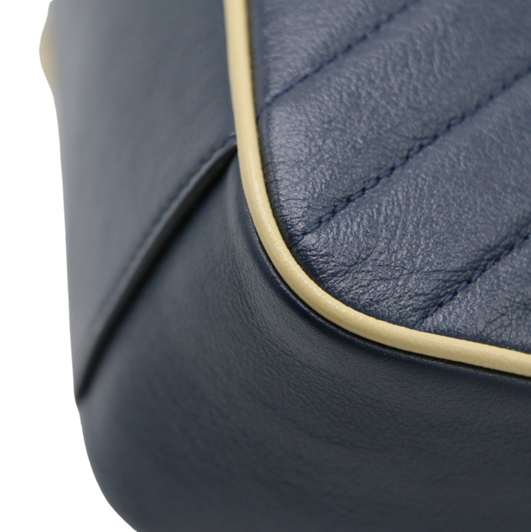 Gucci GG Marmont Small Shoulder Bag Matelassé Blue and Red 443497