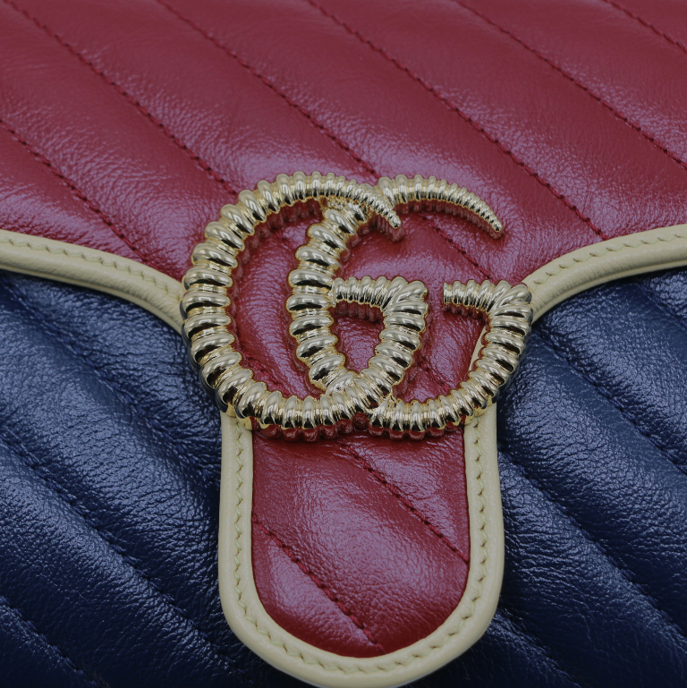 Gucci GG Marmont Small Shoulder Bag Matelassé Blue and Red 443497
