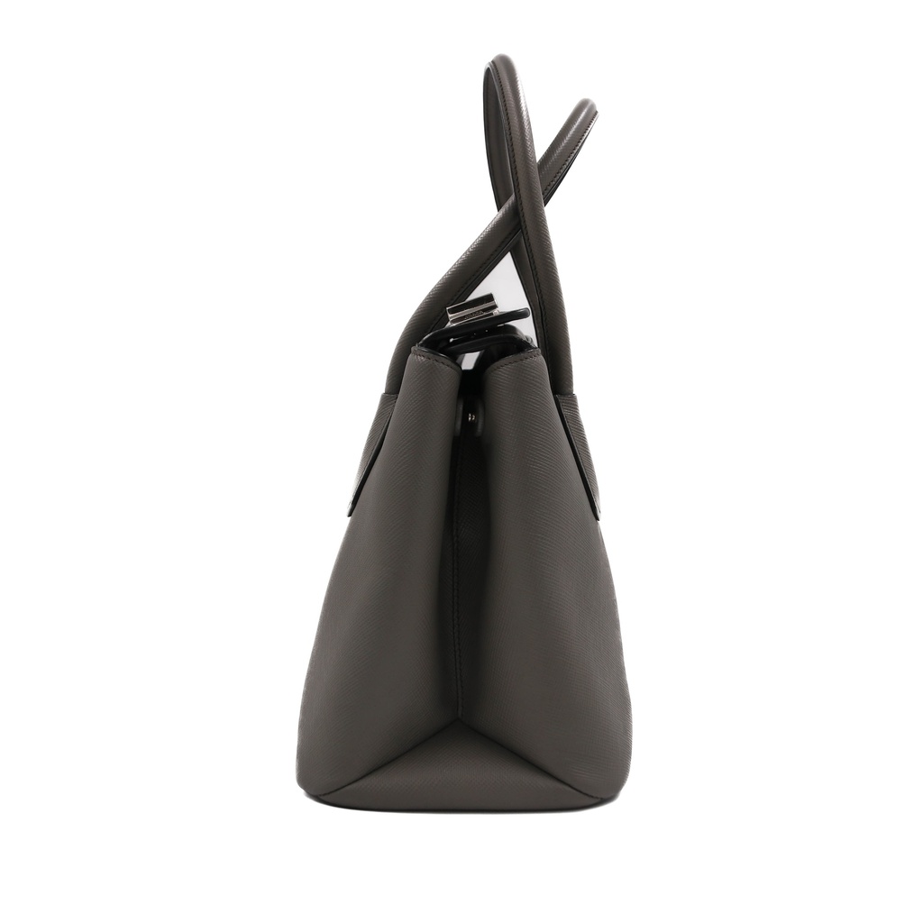 Prada Saffiano Cuir Small Double Bag Ardesia Black