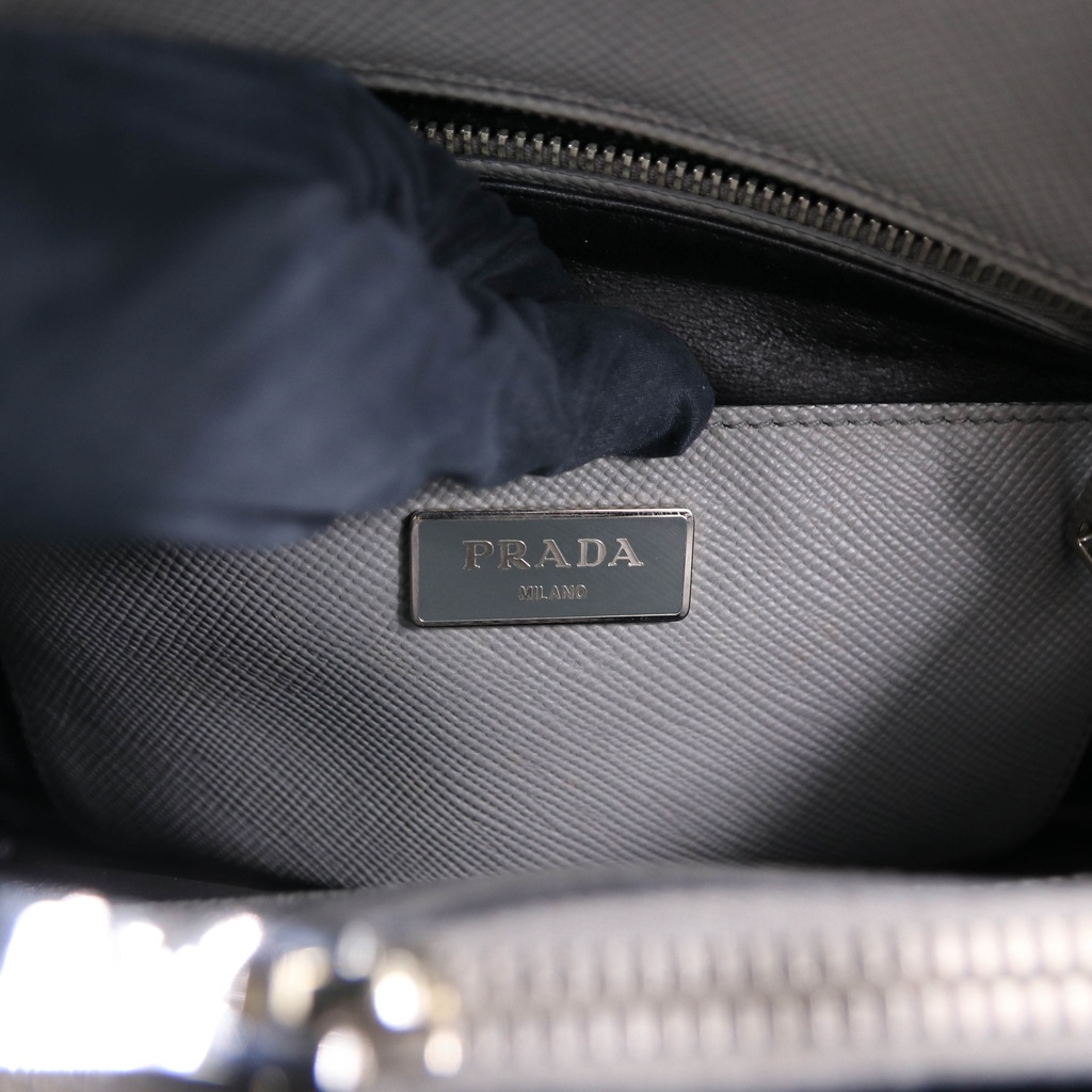 Prada Saffiano Cuir Small Double Bag Ardesia Black