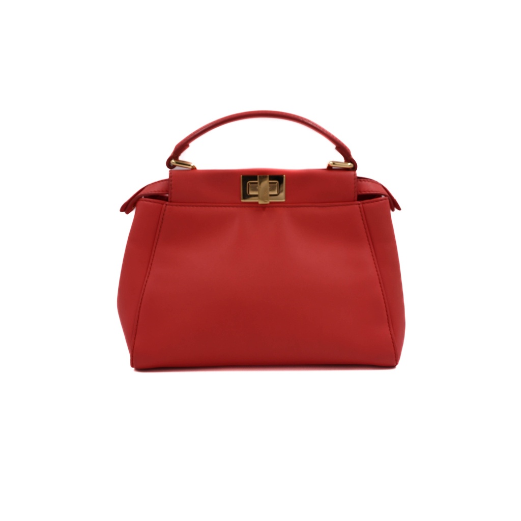 Fendi Nappa Stacked Bar Mini Peekaboo Iconic Satchel Lampone