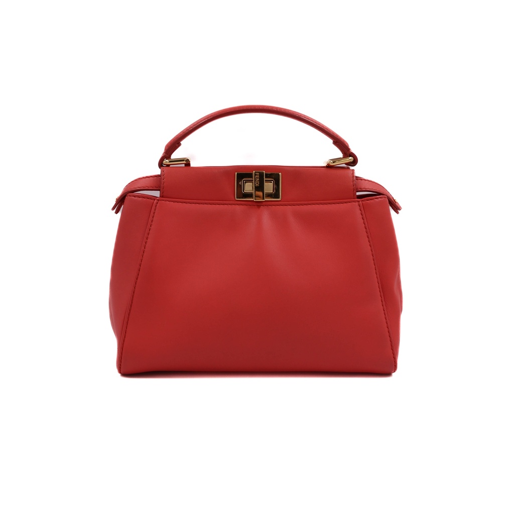 Fendi Nappa Stacked Bar Mini Peekaboo Iconic Satchel Lampone