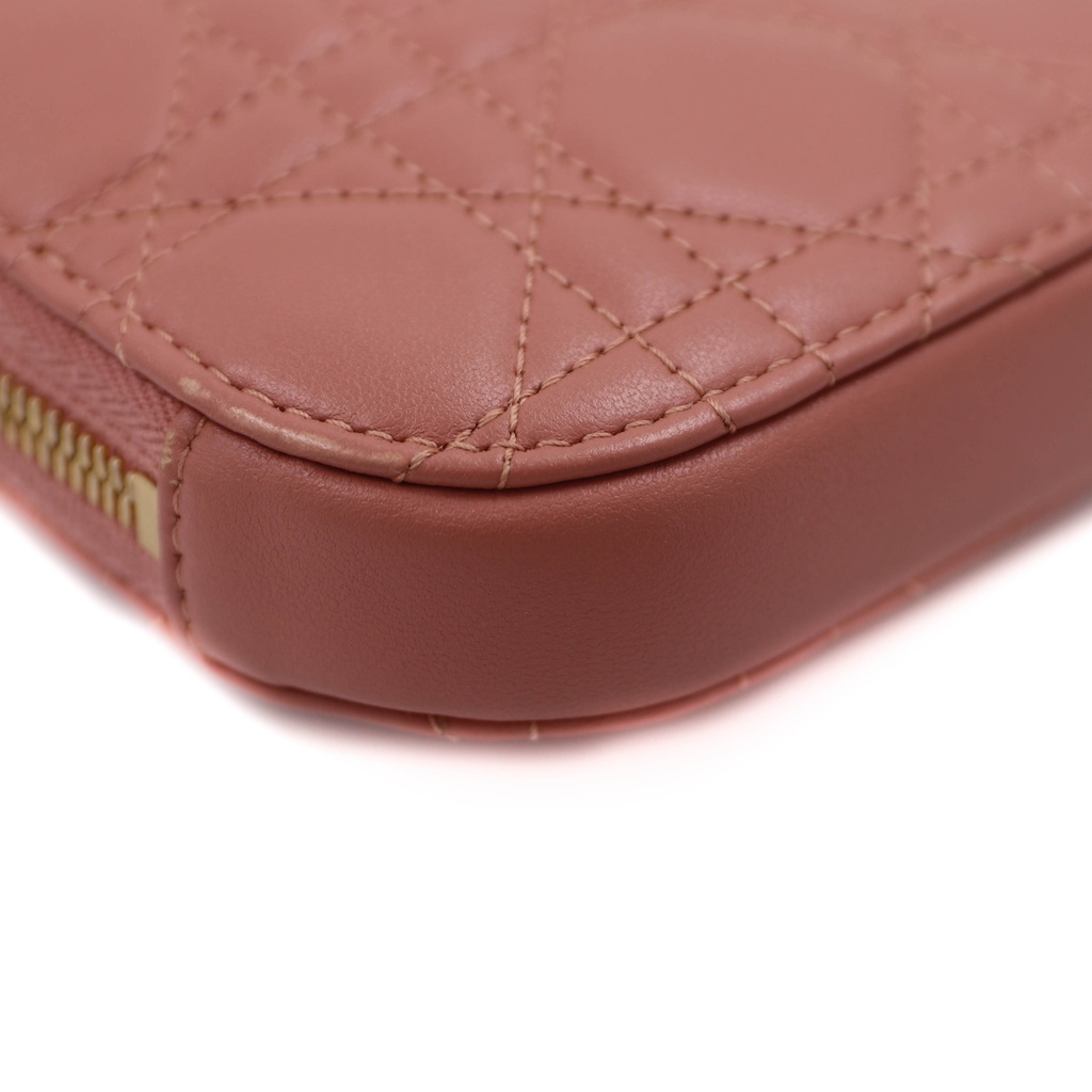 Christian Dior Lady Dior Cannage Phone Holder Leather Chain Shoulder Bag Pink