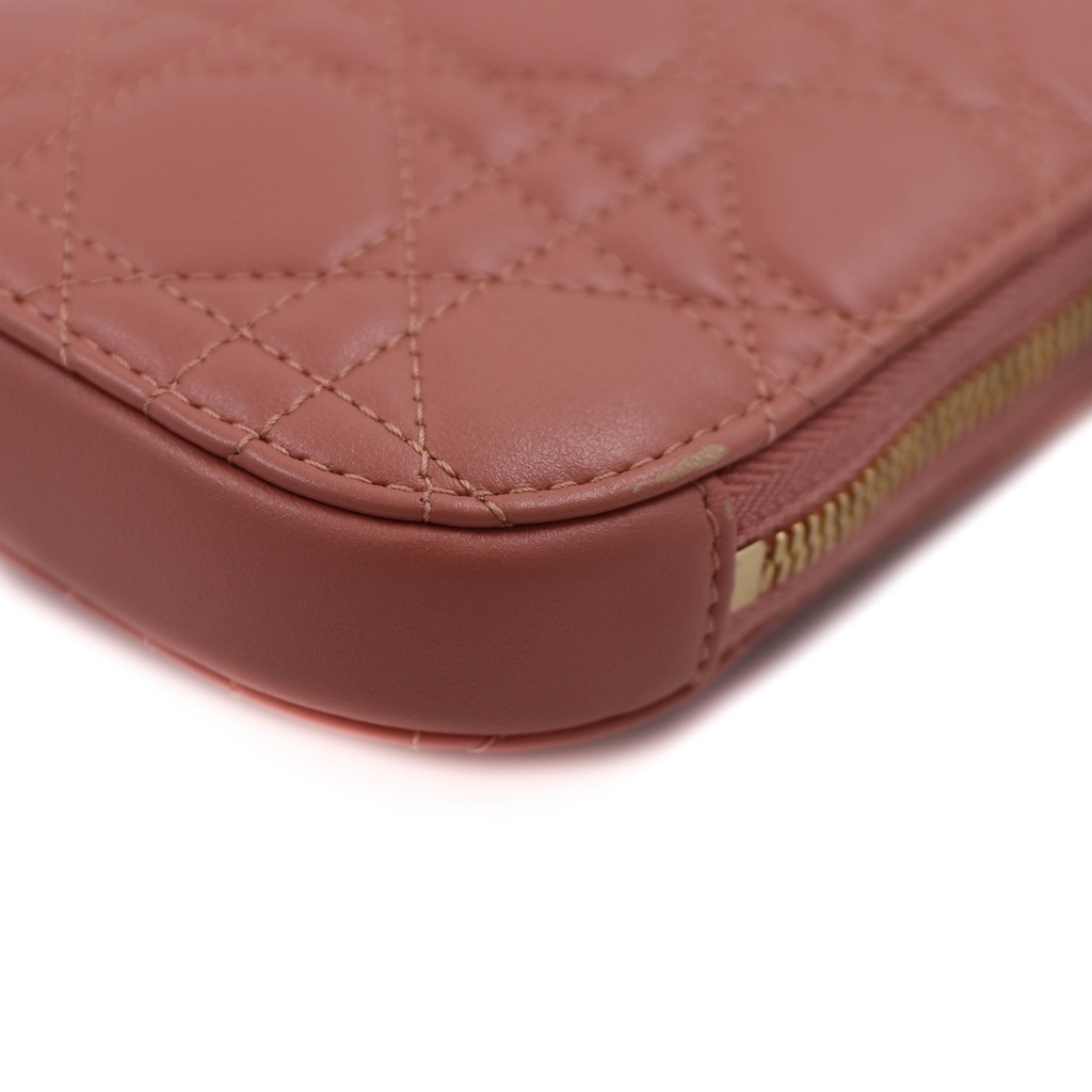 Christian Dior Lady Dior Cannage Phone Holder Leather Chain Shoulder Bag Pink