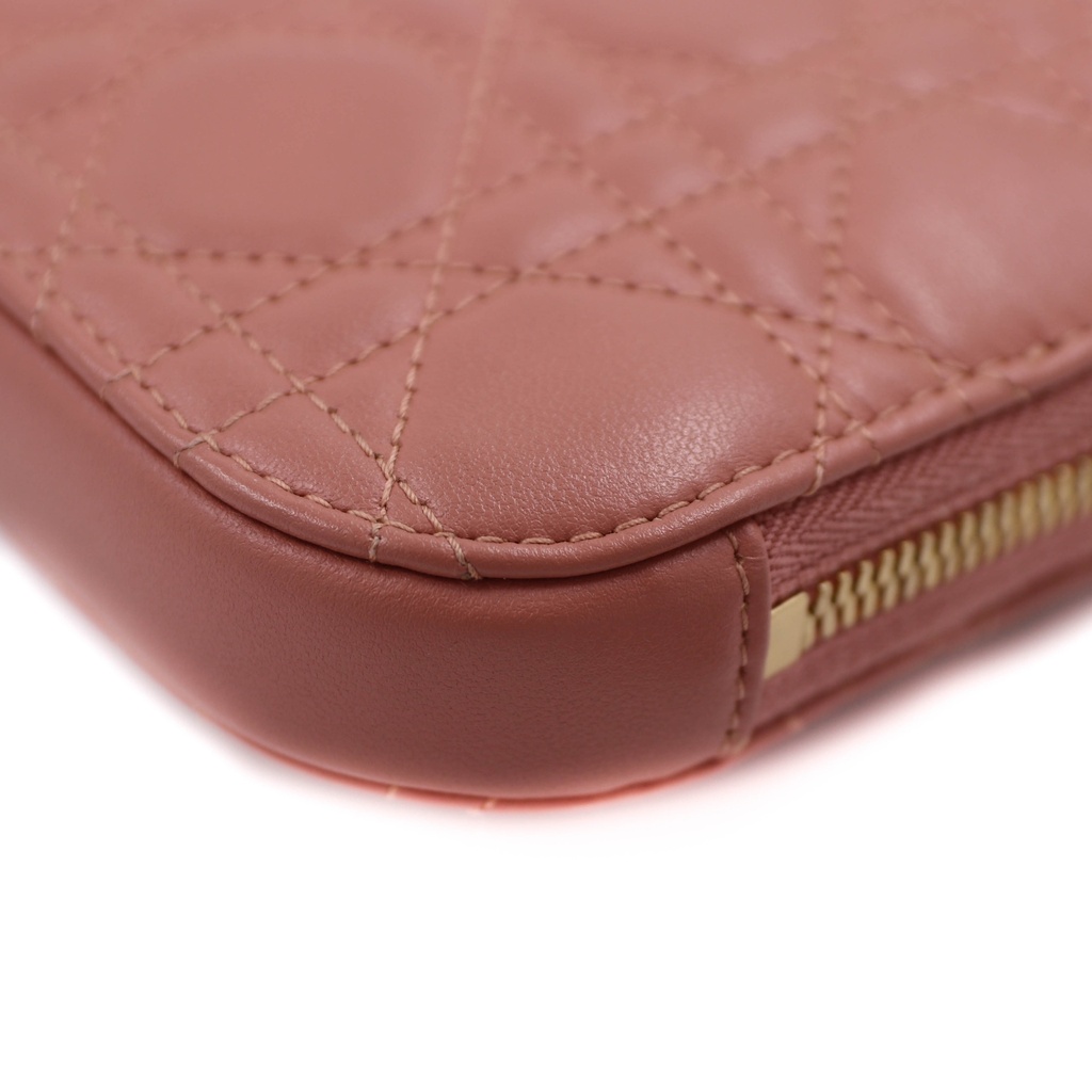 Christian Dior Lady Dior Cannage Phone Holder Leather Chain Shoulder Bag Pink