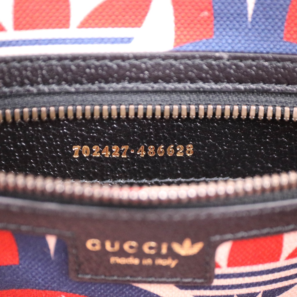 Gucci X ADIDAS Crystal Vintage Monogram Textured Dollar Calfskin Web Trefoil Logo Small Messenger Bag Black 702427