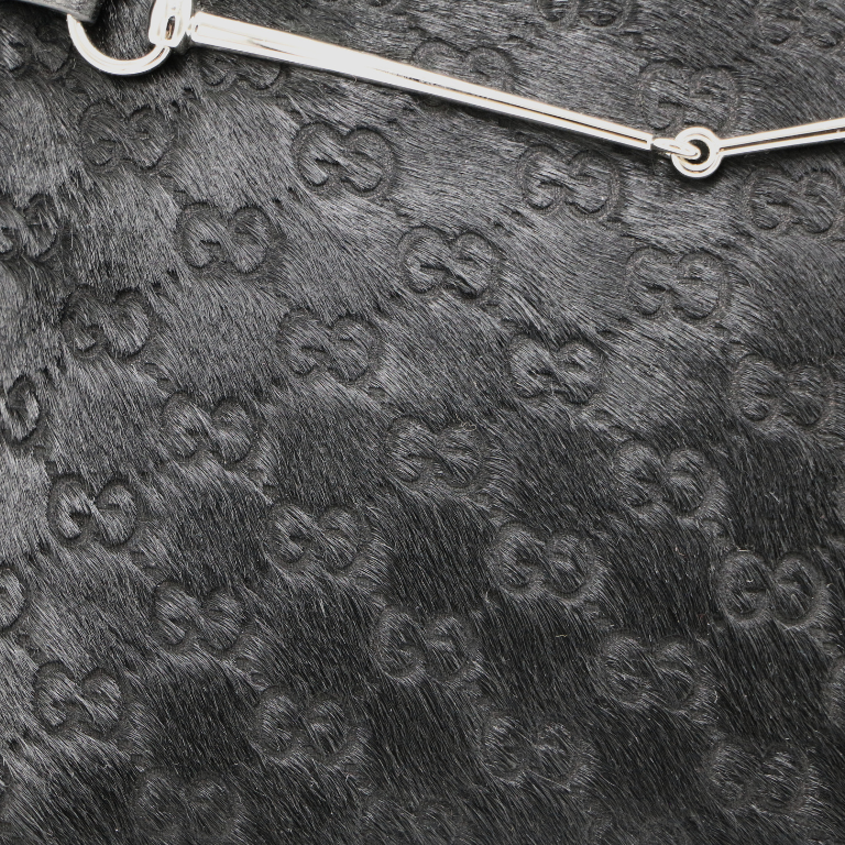 Gucci Horsebit Detailed Leather Trimmed Calf Hair Shoulder Bag