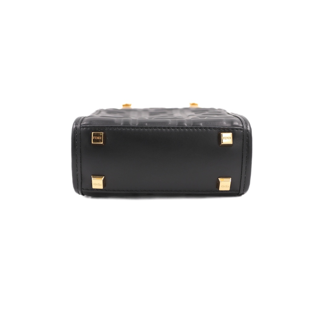 Fendi Vitello FF Embossed Mini Fendi Sunshine Shopper Tote Black