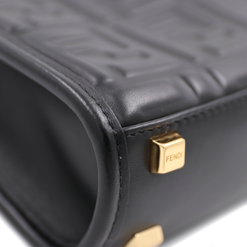 Fendi Vitello FF Embossed Mini Fendi Sunshine Shopper Tote Black