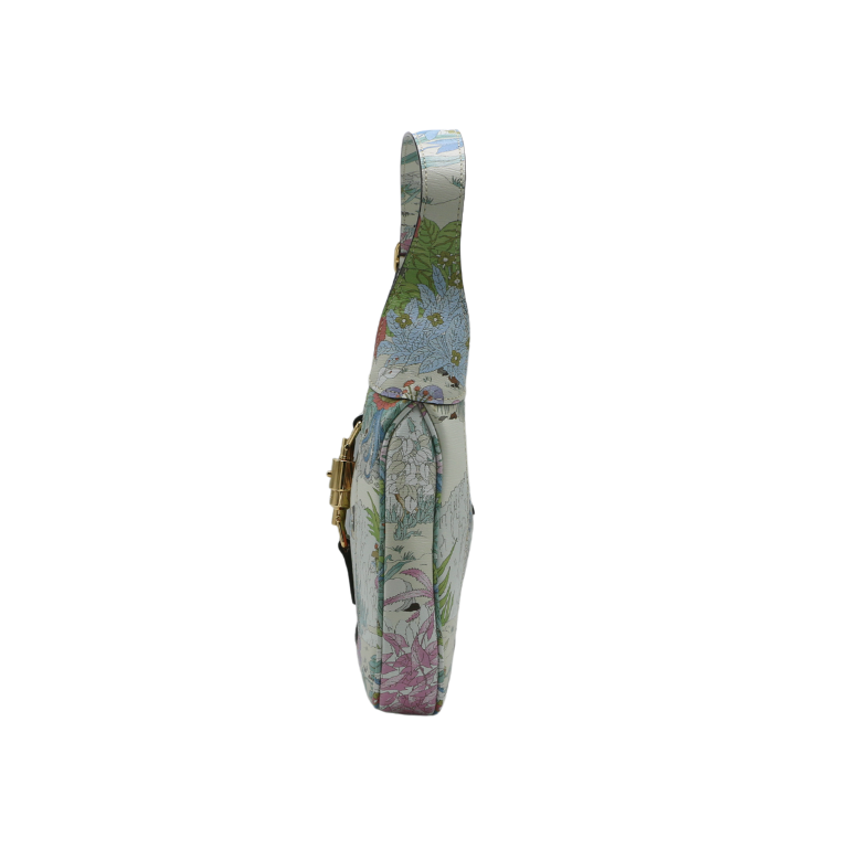 Gucci New Shangai Calfskin Tiger Savanah Small Jackie 1961 Hobo Chalky White Multicolor 636709