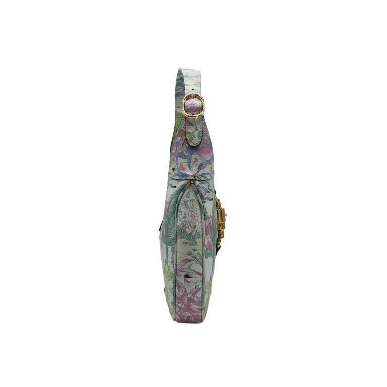 Gucci New Shangai Calfskin Tiger Savanah Small Jackie 1961 Hobo Chalky White Multicolor 636709