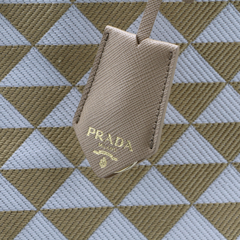 Prada Large Symbole Embroidered Fabric Handbag