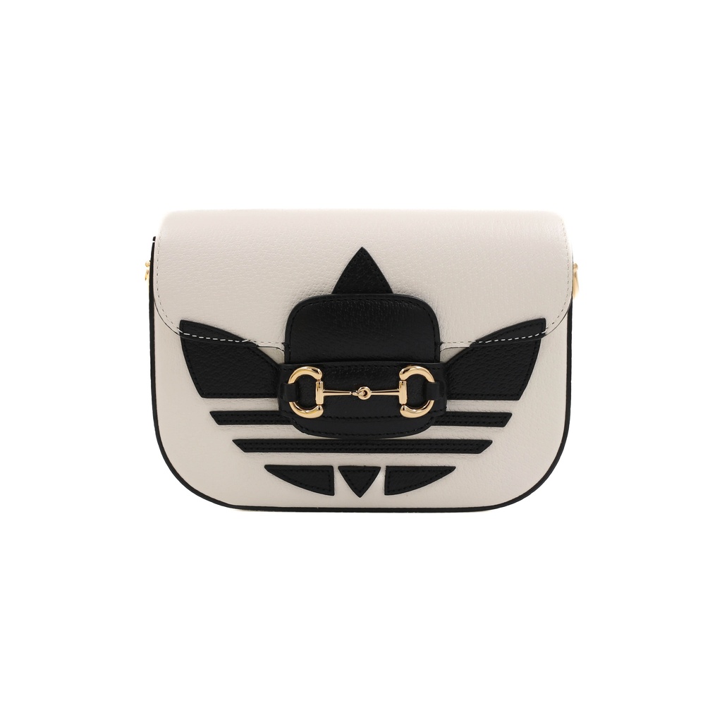 Gucci  X Adidas Textured Calfskin Web Mini Horsebit 1955 Shoulder Bag White 658574