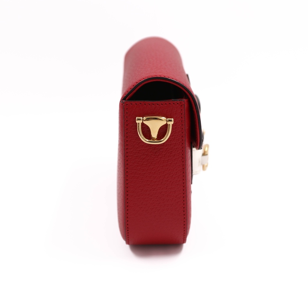 Gucci  X Adidas Textured Calfskin Web Mini Horsebit 1955 Shoulder Bag Red 658574
