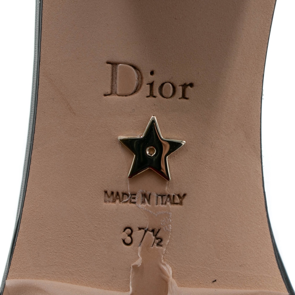 Christian Dior Dway Heeled Slide Dark Blue Embroidered Cotton Size 37 1/2